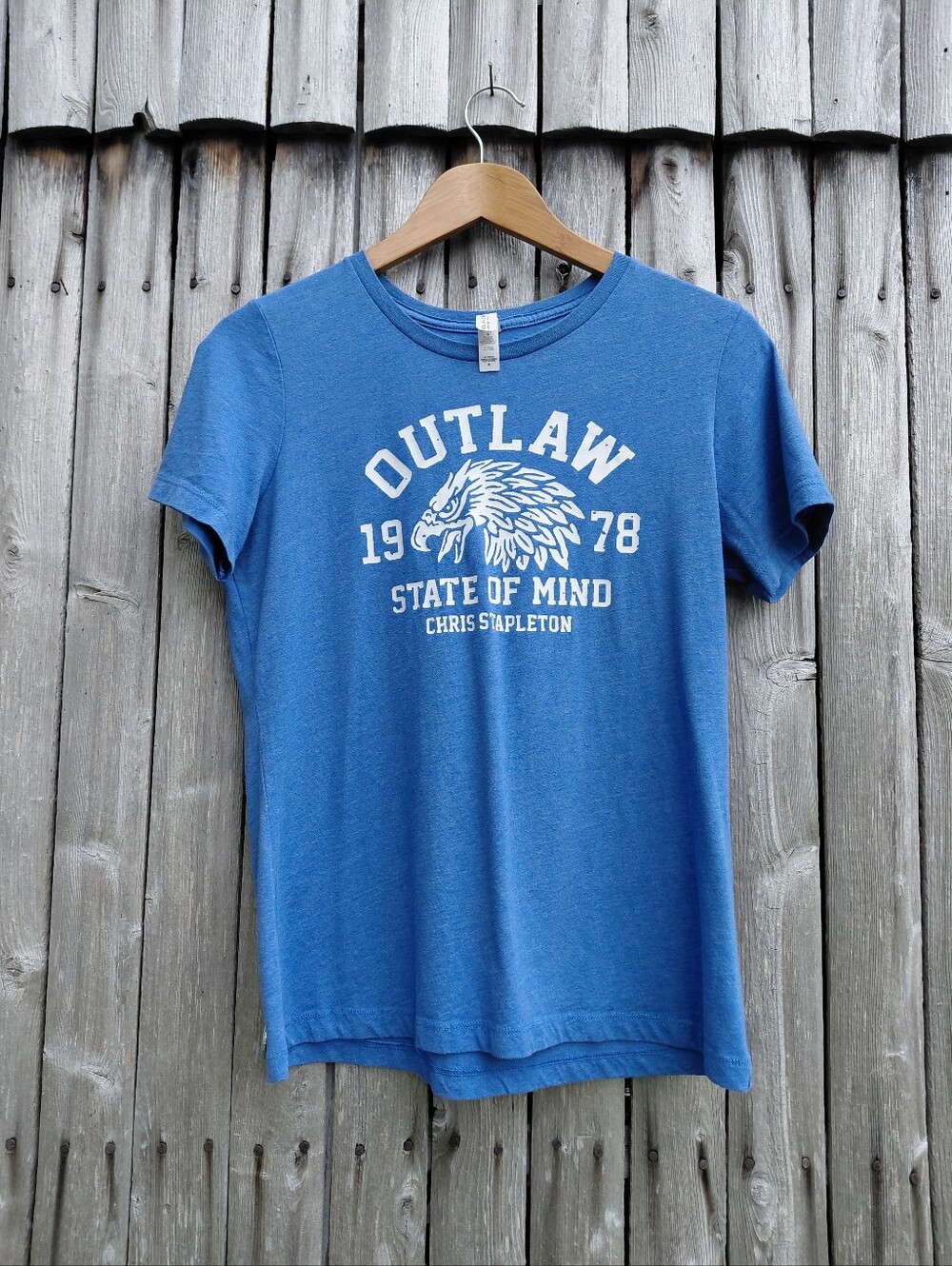 Chris Stapleton Outlaw State of Mind blue & white graphic tshirt Womens M